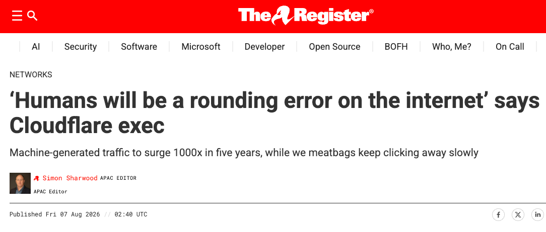 “Humans will be a rounding error on the internet” says Cloudflare exec