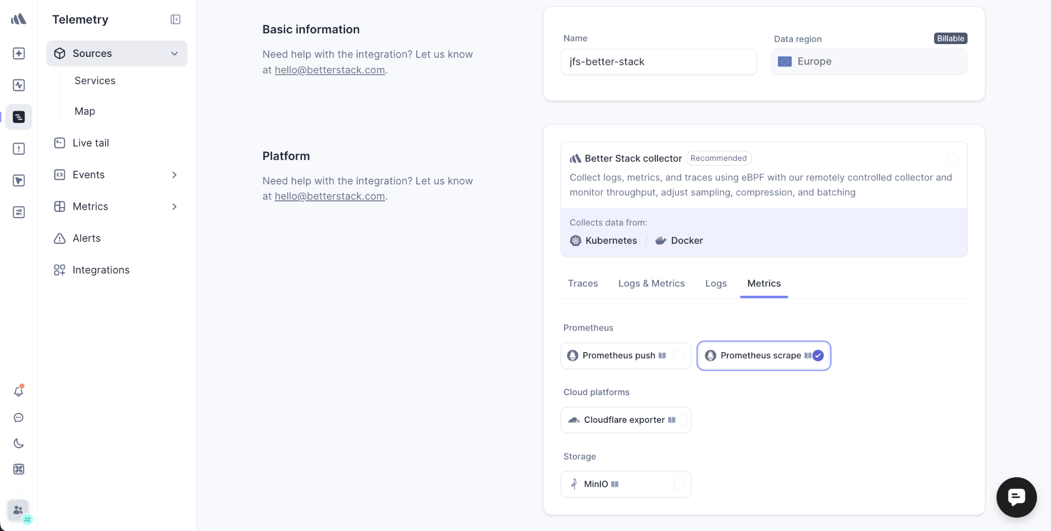 Configuring telemetry data source