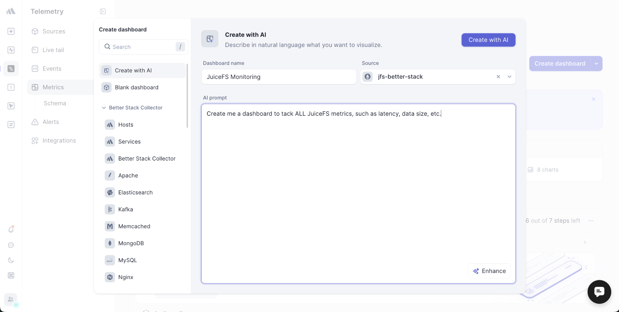 Creating a dashboard with AI SRE