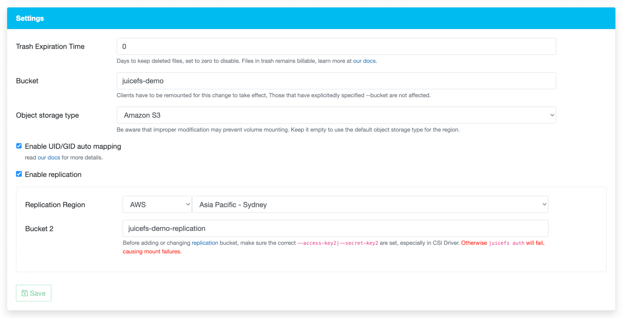 Enabling data replication in the JuiceFS Web Console